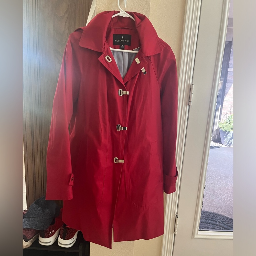 London Fog Bright Red Raincoat with Hood